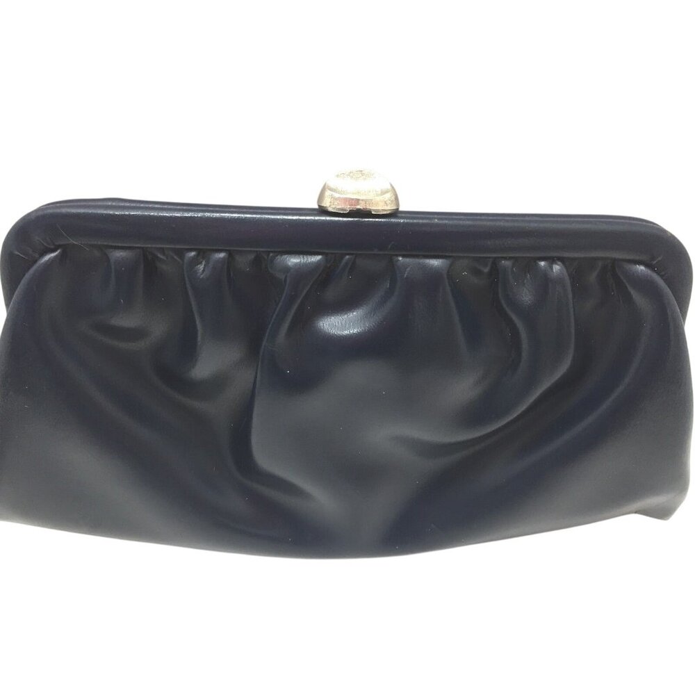 Vintage Dark Blue Vinyl Clutch Purse Navy 23824